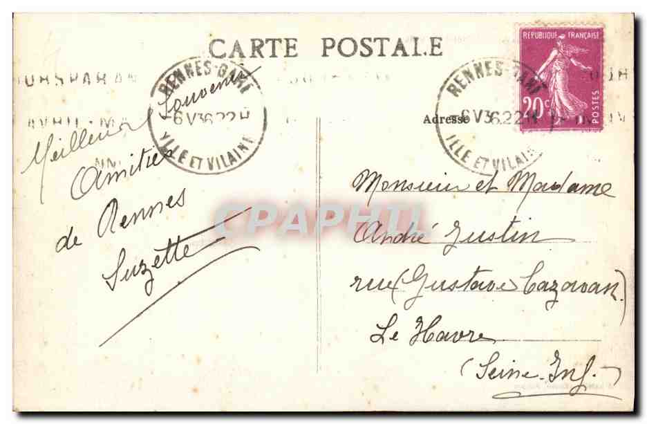 CPA Rennes L Hotel de Ville — Rückseite