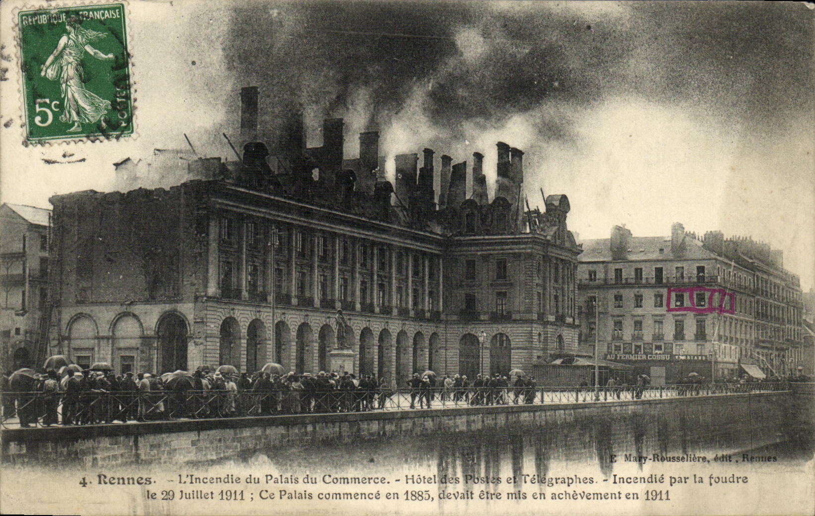 Rennes — L'Incendie du Palais du Commerce — Éditeur E. Mary-Rousselière
