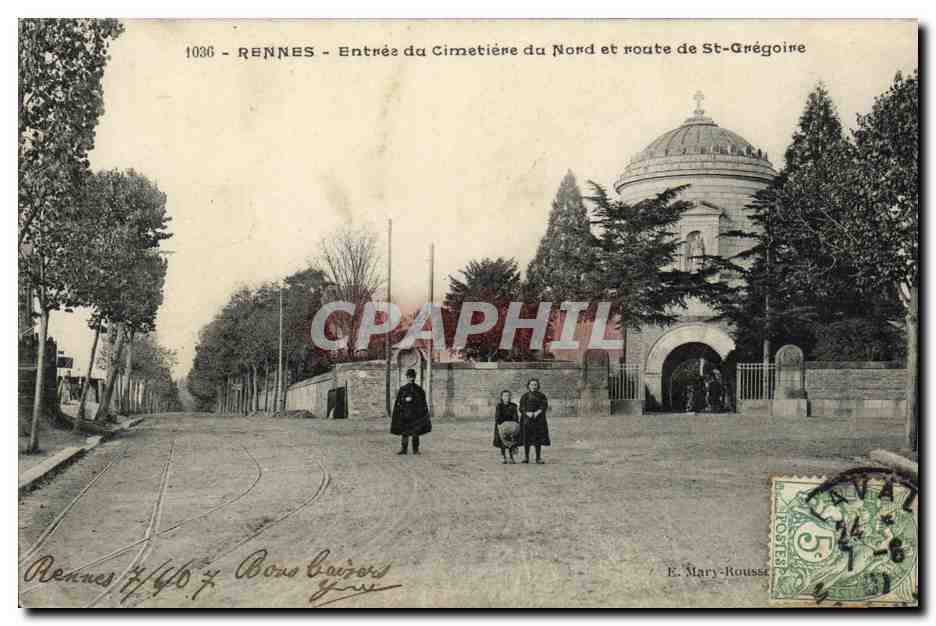Rennes - Eingänge des Nordfriedhofs und Straße nach St-Grégoire — E. Mary-Rousse, n°1036