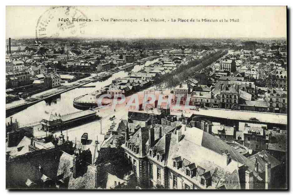 Rennes — Panoramische Ansicht — La Vilaine, La Place de la Mission und der Mail — Verlag: Marie Lourdes (Rennes)