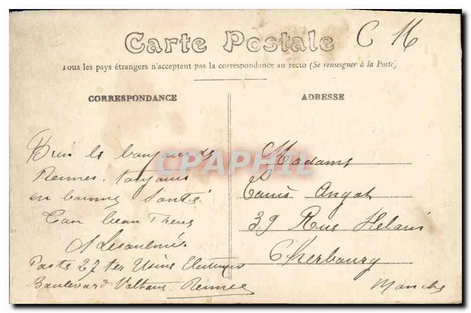 CPA Rennes Ecole D Agriculture Transformee en hopital militaire pendant la guerre de 1914  — Rückseite
