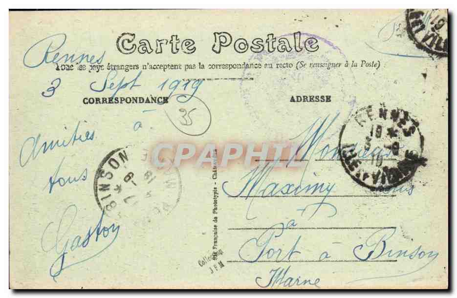 CPA Rennes La Place de la Mission Le Quai de la Prevalaye et le Mail  — Rückseite
