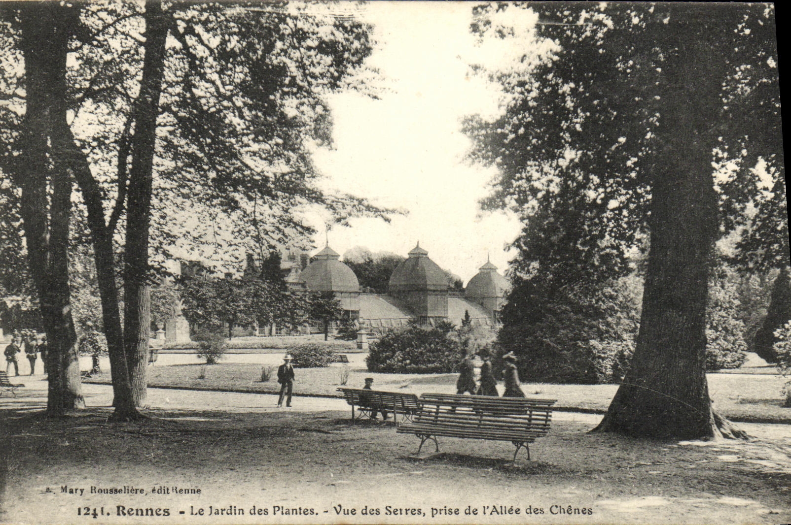 Rennes - Le Jardin des Plantes - Vue des Serres, prise de l'Allée des Chênes — Mary Rousselière, édit Rennes, n° 1241