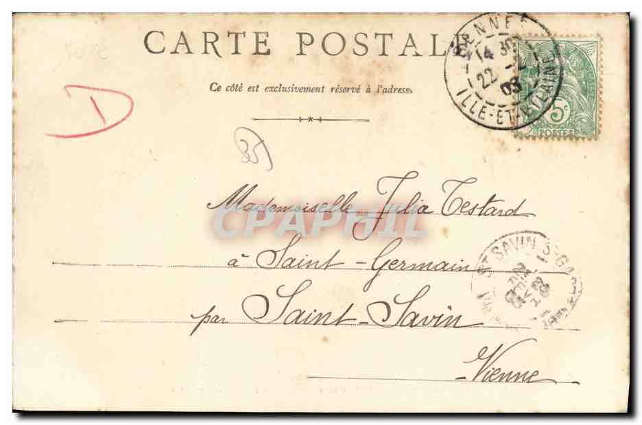 Gare de Viarmes — Rennes — Chemin de fer départemental — A.G. N.54 — Verso