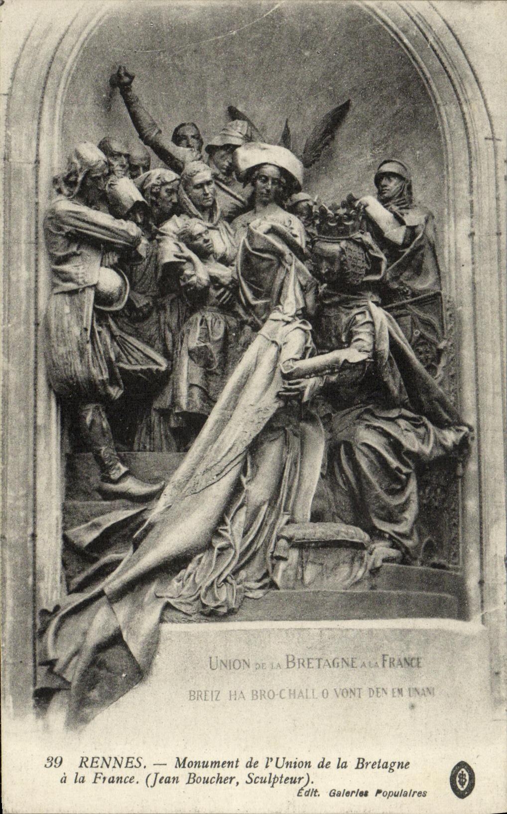 Union de la Bretagne à la France — Monument de l'Union de la Bretagne à la France — Jean Boucher, Sculpteur — Édit. Galeries Populaires