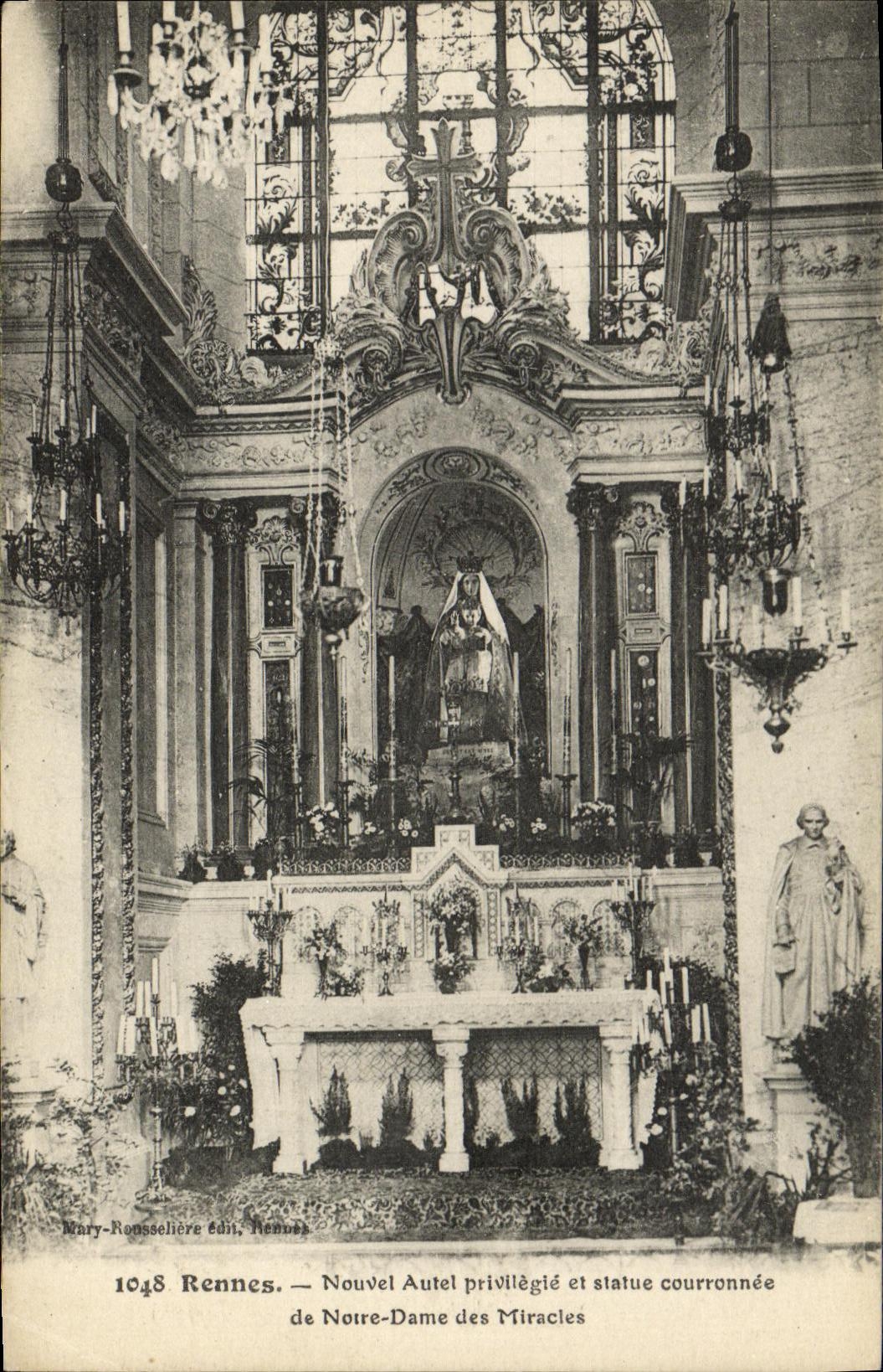 Notre-Dame des Miracles — Nouvel autel privilégié et statue couronnée — Mary-Ronsselière édit., Rennes, n°1048