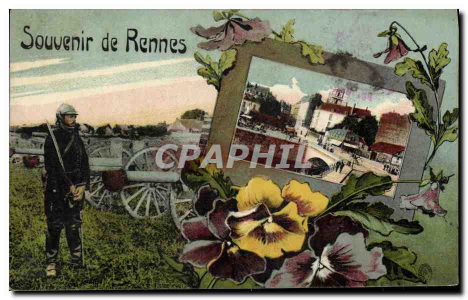 Souvenir de Rennes — soldat et char à bras — éditeur non visible