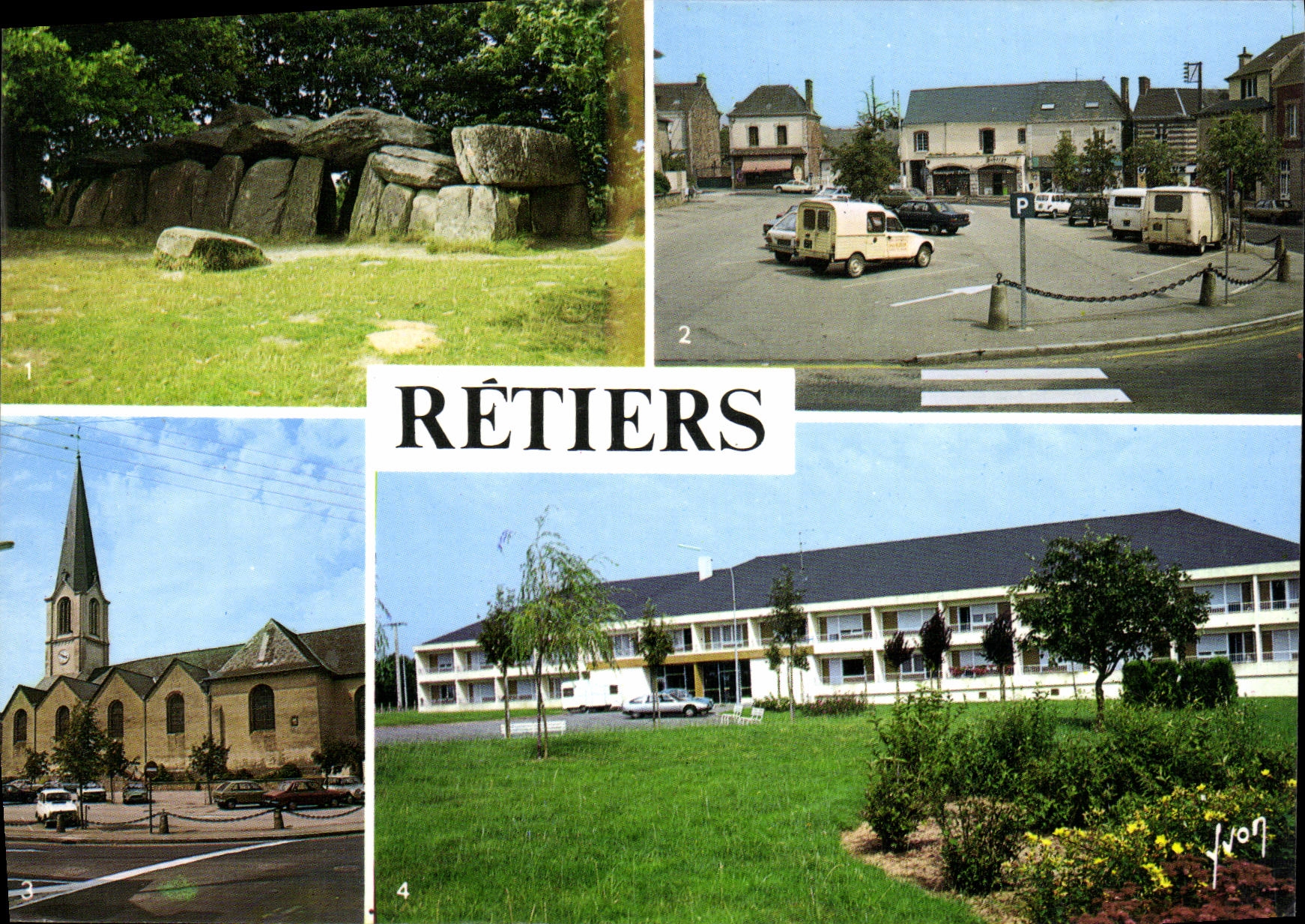 Rétiers — La Roche au Fées, la place, l'église, le foyer des personnes âgées — Éditions d'art Yvon, n° 35240