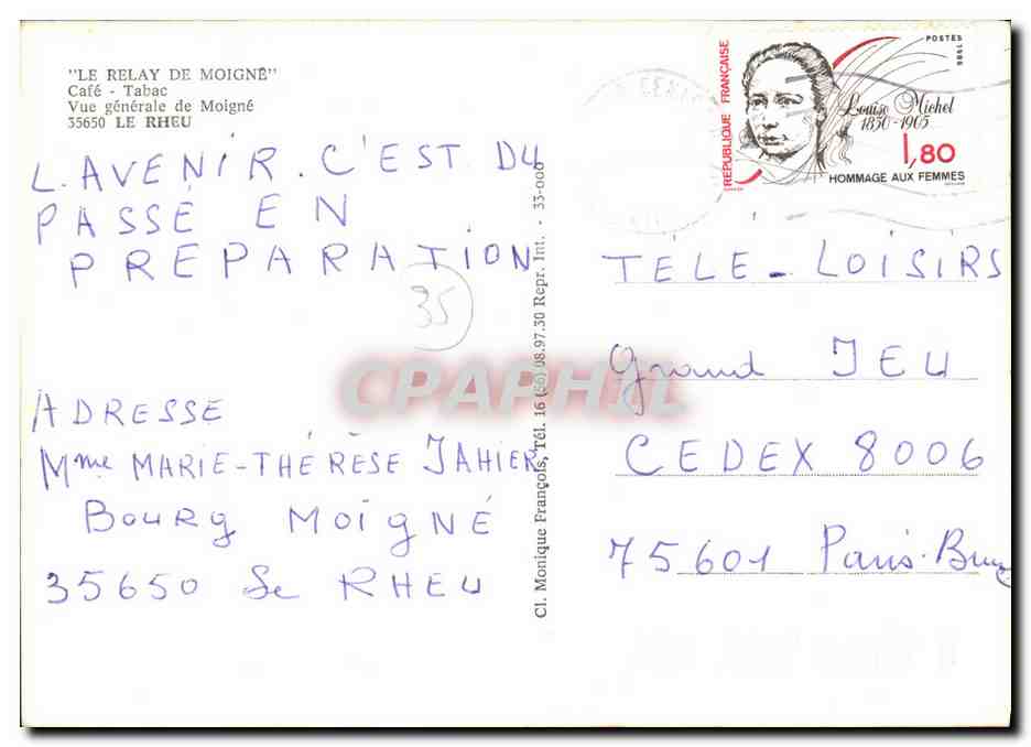 CPM Le Rheu Vue Generale de Moigne Le Relay de Moigne cafe Tabac — Verso