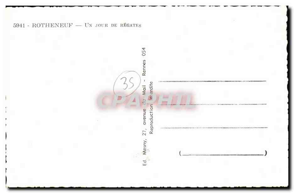 Rotheneuf — Un jour de régates — Ed. Mesny, 27, avenue du Mail, Rennes — Verso