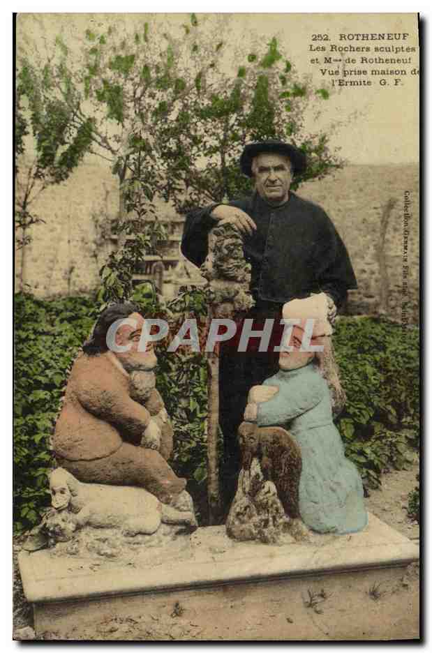 Les Rochers sculptés et Mme de Rotheneuf — Vue prise à la maison de l'Ermitage G.F. — Collection JFM
