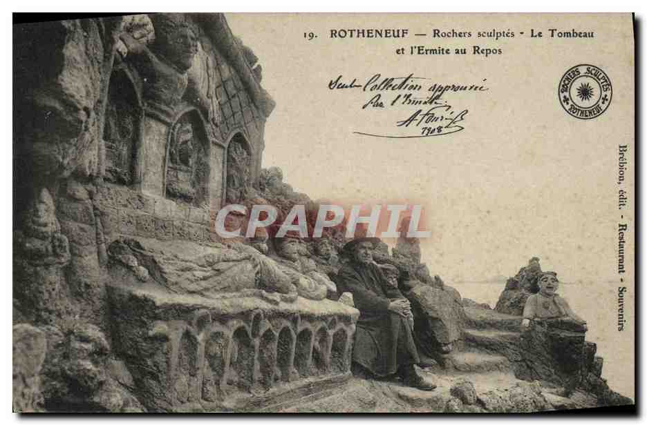 CPA Rotheneuf Rochers Sculptes l ermite le tombeau et l ermite au repos 