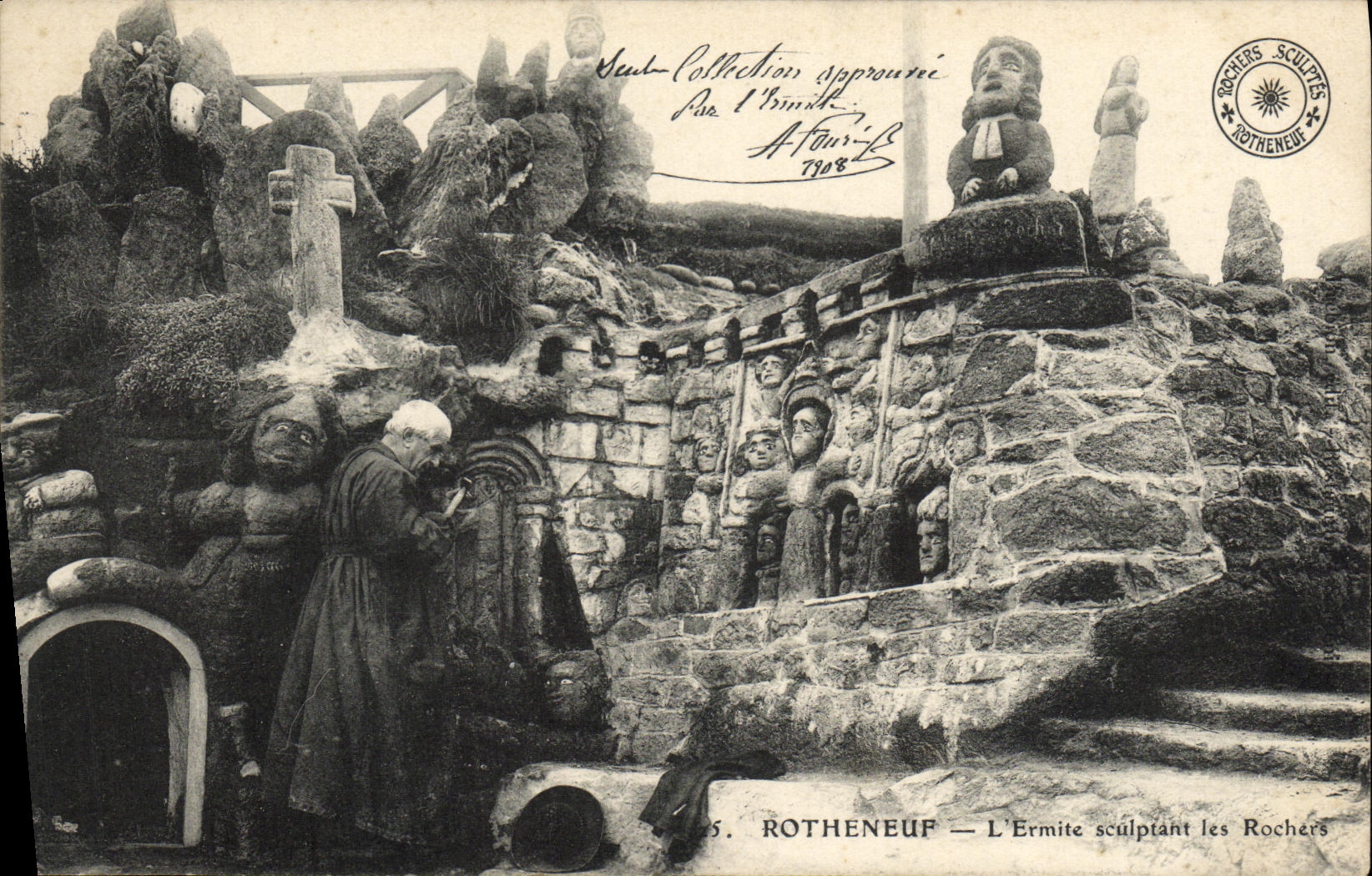 Rotheneuf — L'Ermité sculptant les Rochers — Sociétés Sculptés Rotheneuf