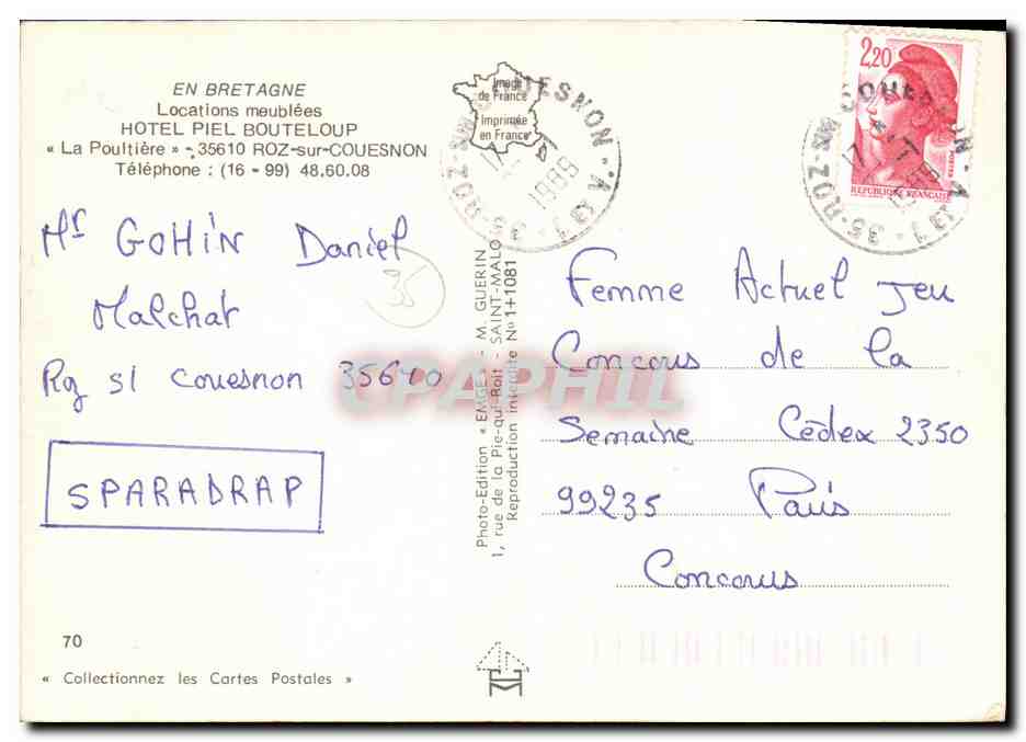 La Poultière — Route de la Côte — Éditeur M. Guérin, n°70 — Verso