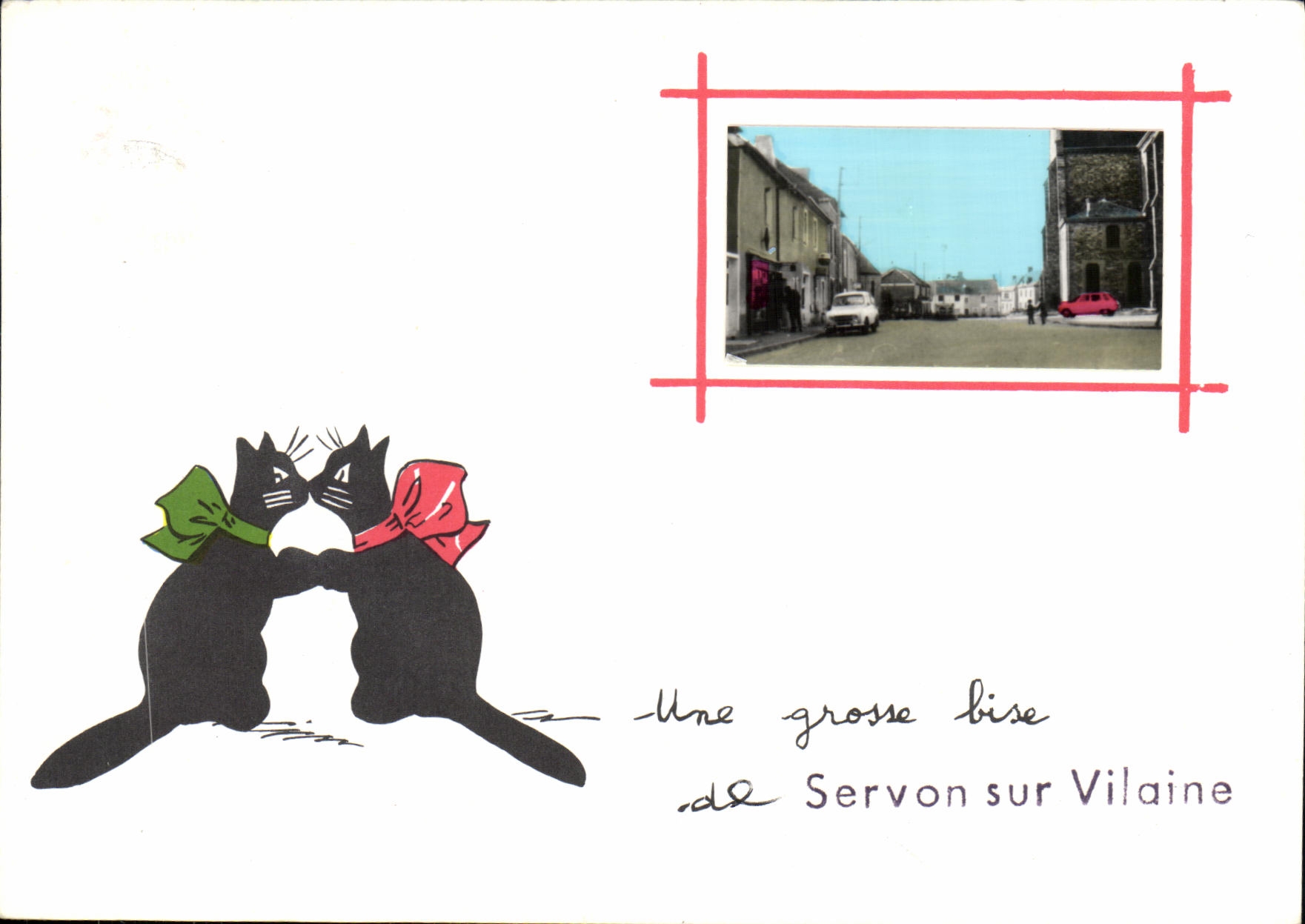 Deux chats noirs s'embrassant — Une grosse bise de Servon-sur-Vilaine — éditeur non visible