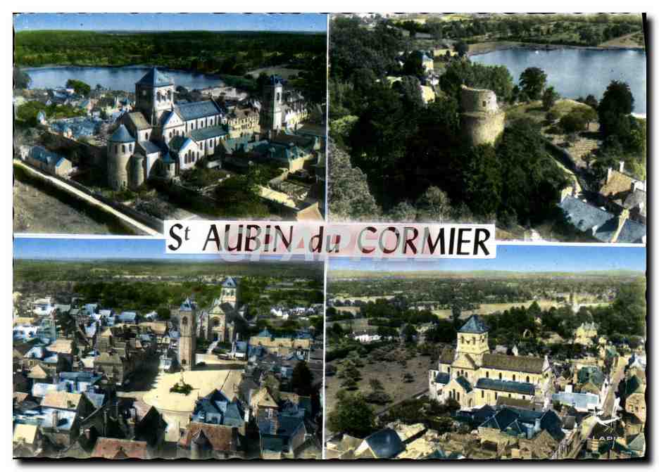 St AUBIN du CORMIER — Vue aérienne de l'église, du château et du village — Édition LAPIE