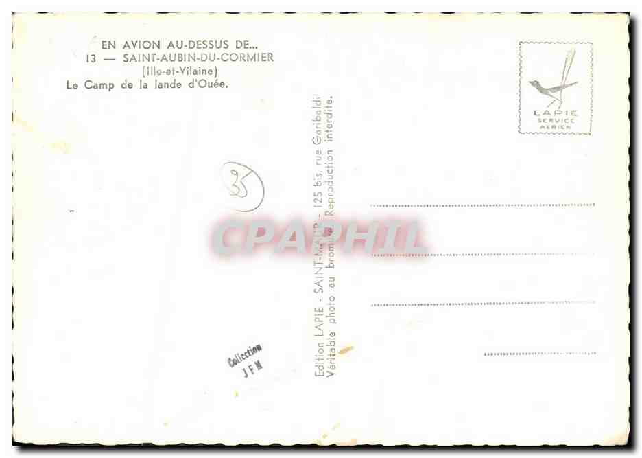 Camp de la Lande d'Quéée — Saint-Aubin-du-Cormier — Édition Lapie — Verso