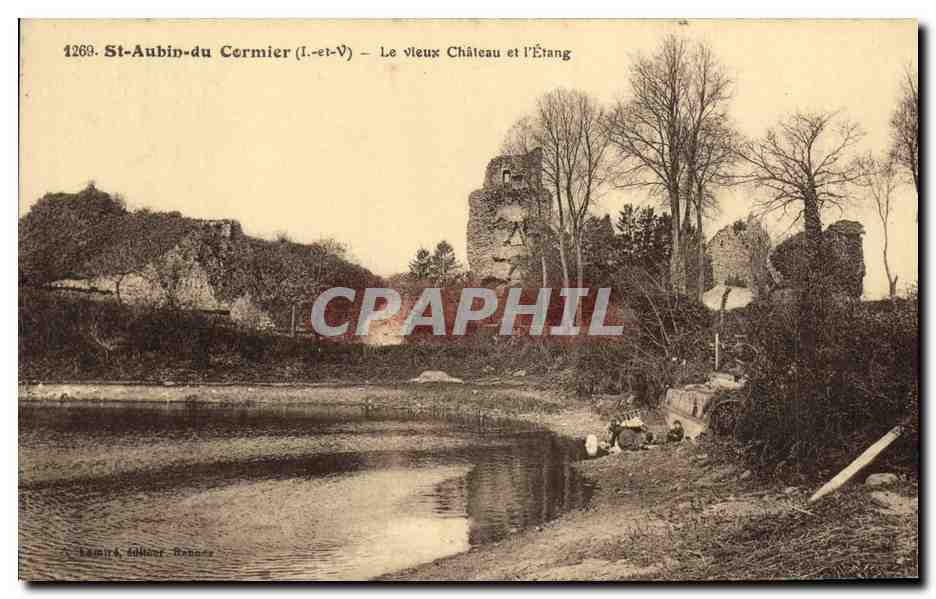 CPA St Aubin Du Cormier Le Vieux Chateau et l Eglise
