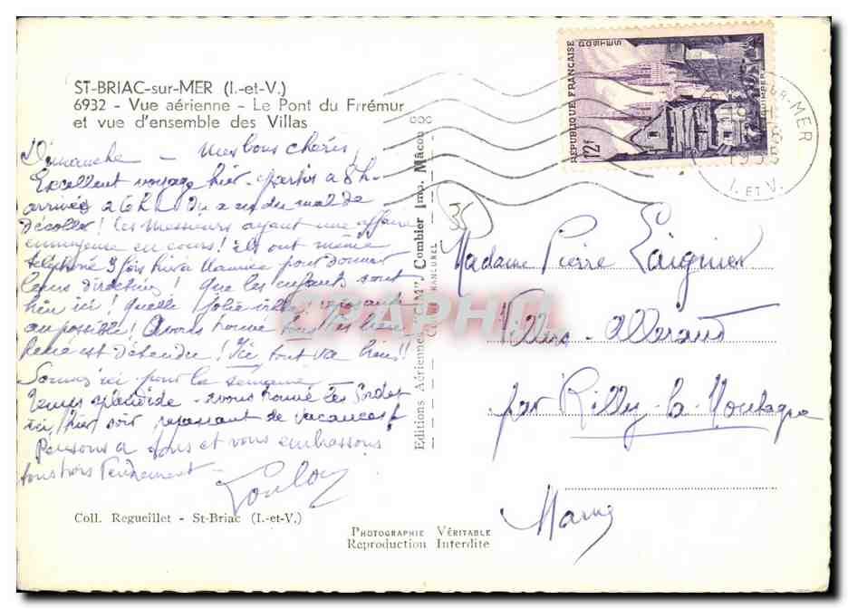 St-Briac-sur-Mer (Ille-et-Vilaine) — Luftbild — Der Brücke Firémur und Überblick über die Villen — Éditions Impr. Macou — Rückseite