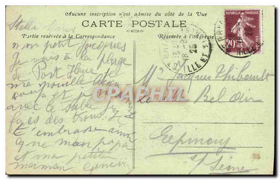 Saint-Briac (I.-et-V.) — Côte d'Émeraude — Un coin de la Plage du Port-Hue — édit. D. Garnier — Rückseite
