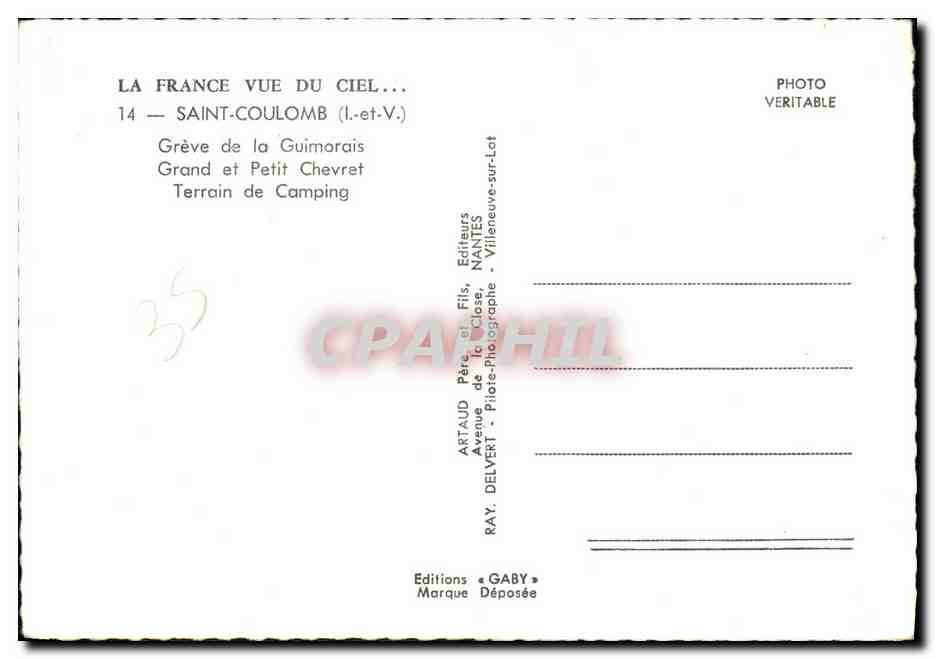 Saint-Coulomb (Ille-et-Vilaine) — Grève de la Guimorais, Grand et Petit Chevrat, Terrain de Camping — Éditeur Gaby — Verso