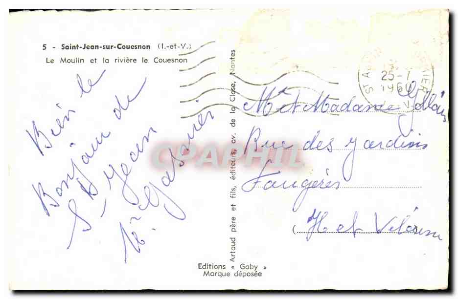 CPM Saint Jean sur Couesnon Le Moulin et la riviere le Couesnon — Rückseite
