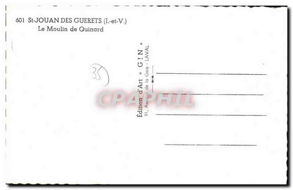 St-Jouan-des-Guerets (Ille-et-Vilaine) — Le Moulin de Quinard — Édition d'Art GIN — Verso