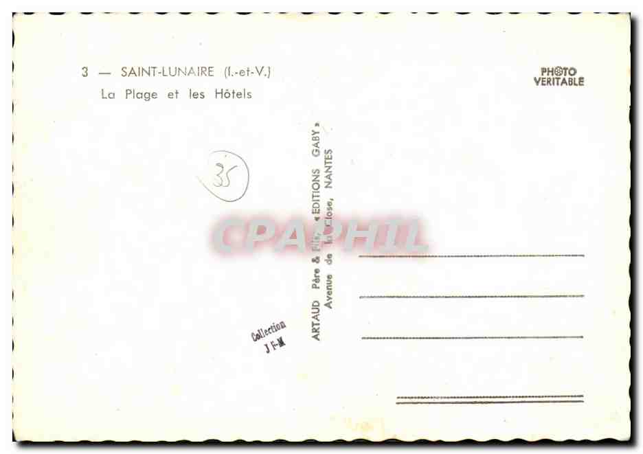 Saint-Lunaire (Il.-et-V.) — La Plage et les Hôtels — Éditions Gaby, Nantes — Verso