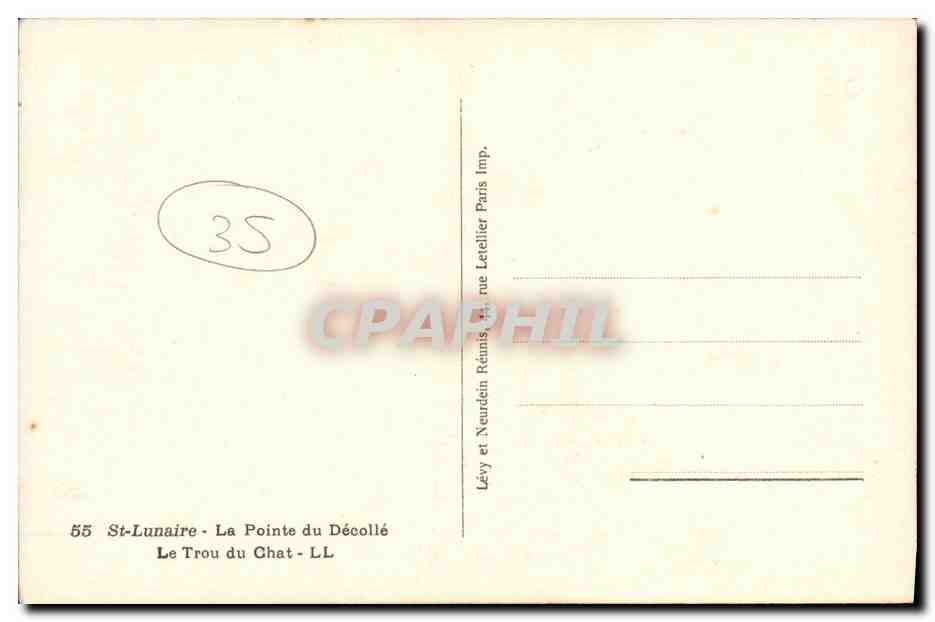 CPA St Lunaire La Pointe du Decolle Le Trou du Chat — Verso