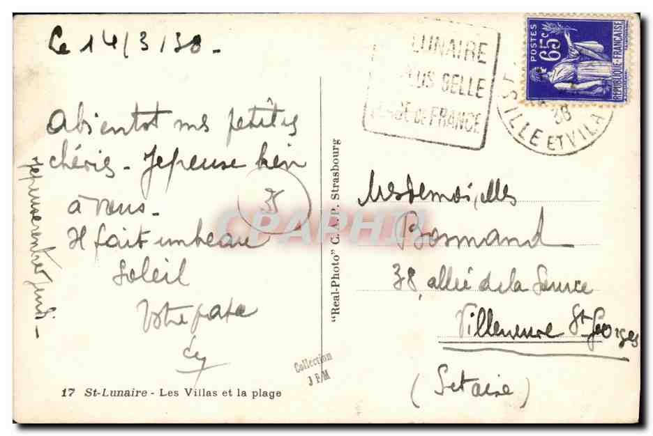CPA St Lunaire Les Villas et la Plage — Verso