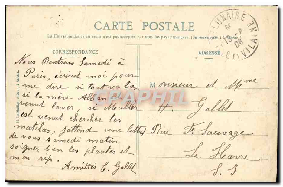 CPA St Lunaire Le Decolle — Verso