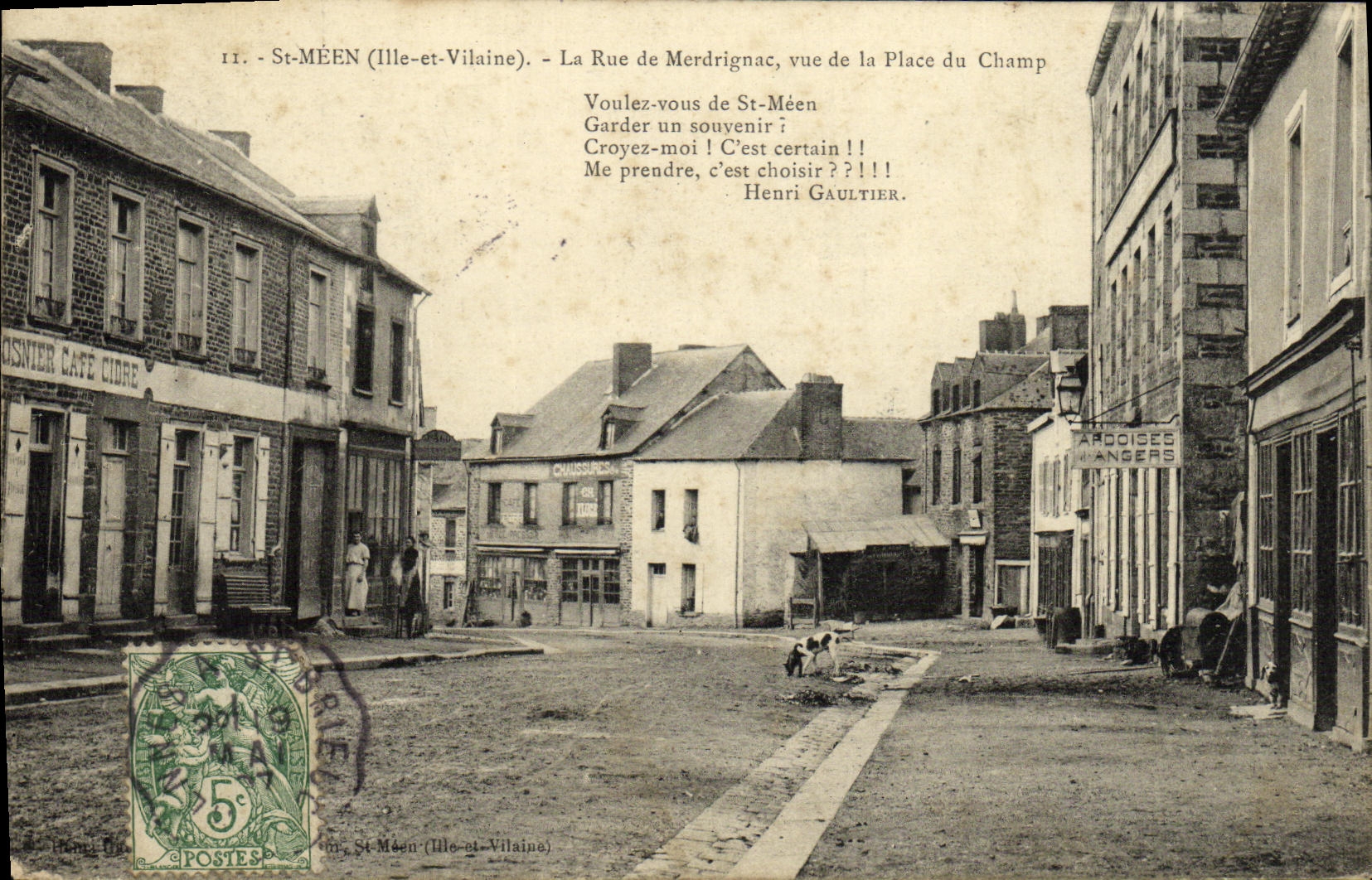 St-Méen (Ille-et-Vilaine) — La Rue de Merdrignac vue de la Place du Champ — Henri Gaultier