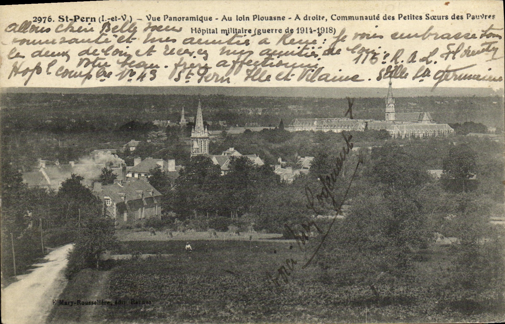 St-Pérn (I.-et-V.) — Vue panoramique — Hôpital militaire et Communauté des Petites Sœurs des Pauvres — P. Mary-Roussellière, édit. Reines