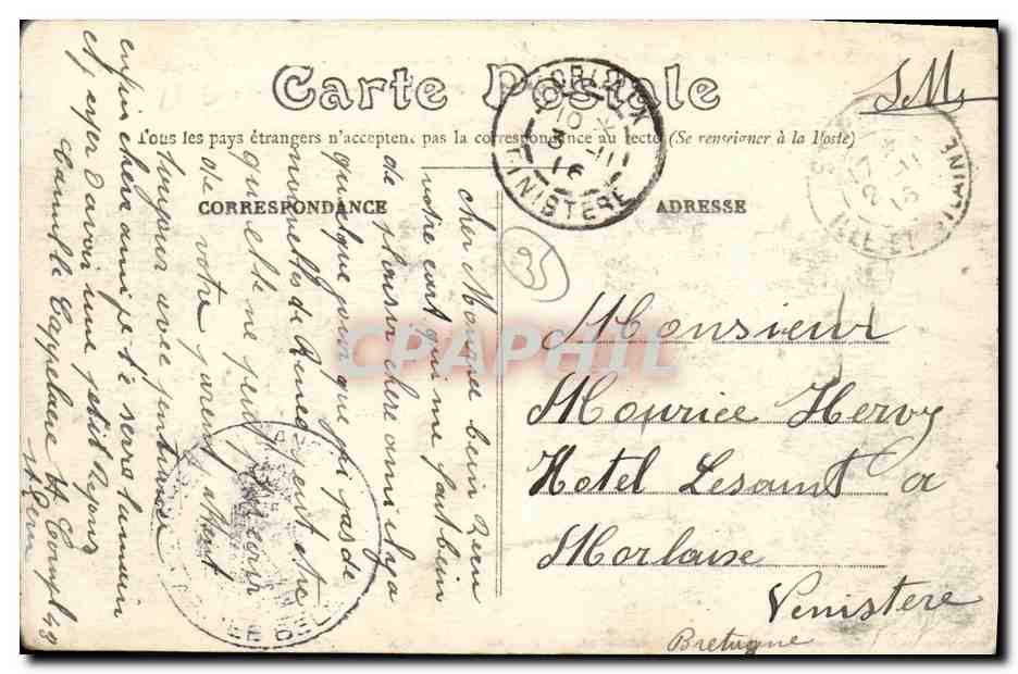 St-Pérn (I.-et-V.) — Vue Générale, côté Ouest, de la Communauté de la Tour Maison Mère des Petites Sœurs des Pauvres — Hôpital militaire temporaire — Guerre de 1914-1915 — R. Marie Roussellière édit. Runnées — Achterkant