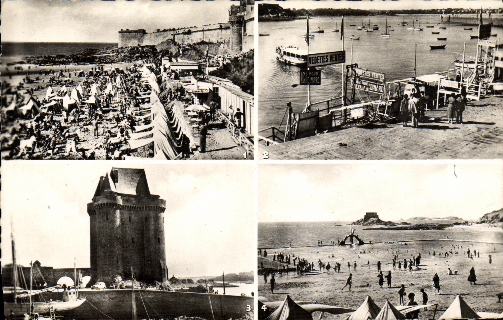 CPM Saint Servan Saint Malo Plage de Bon SEcours et la tour Bidouane Embarcadere des vedettes pour dinard Tour solidor 