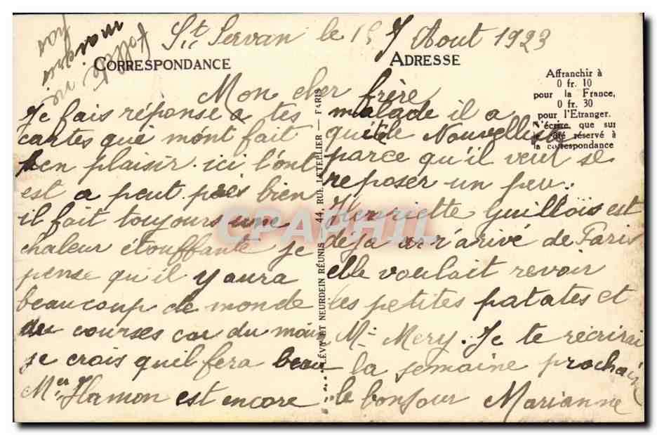 CPA Saint Servan La Tour et Le Port Solidor  — Verso
