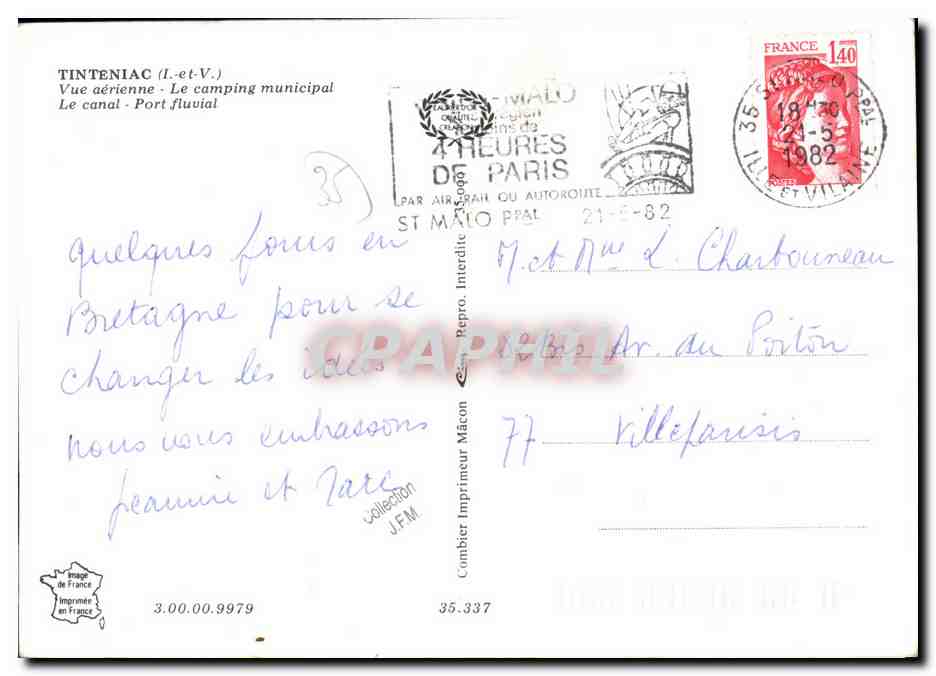 Tinteniac (Ille-et-Vilaine) — Vue aérienne du camping municipal et du canal — éditeur Ching — Verso