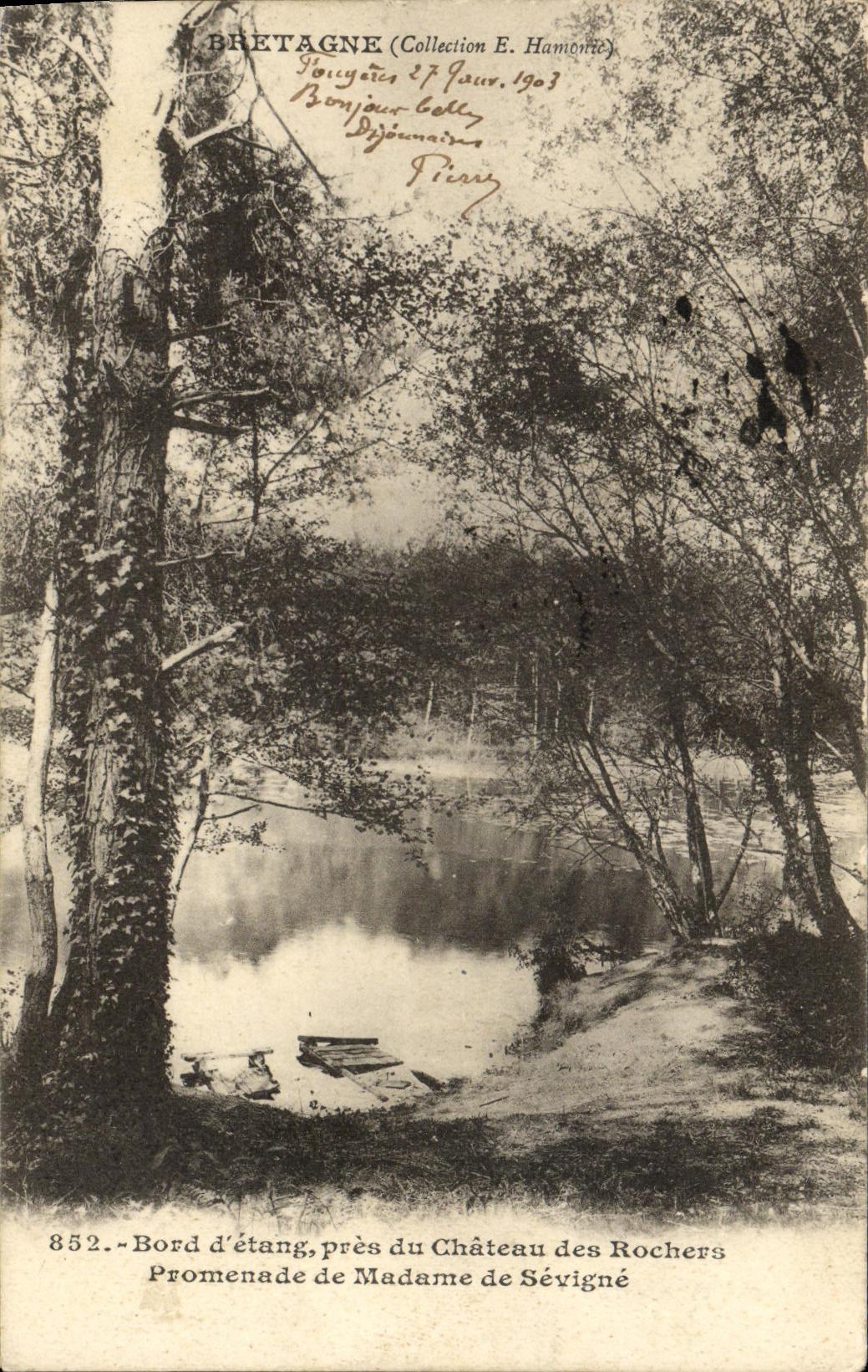 Bord d'étang, près du Château des Rochers — Promenade de Madame de Sévigné — Collection E. Hamontec, n° 852