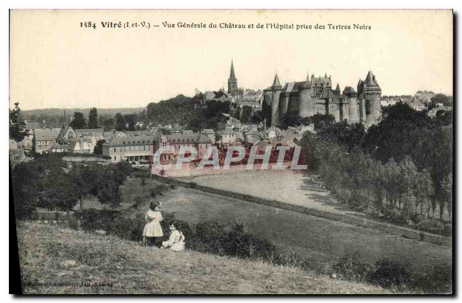 Vitré (Il-et-V.) — Vue Générale du Château et de l'Hôpital prise des Terres Noirs — Éditeur : Éd. L. H. L. Réa
