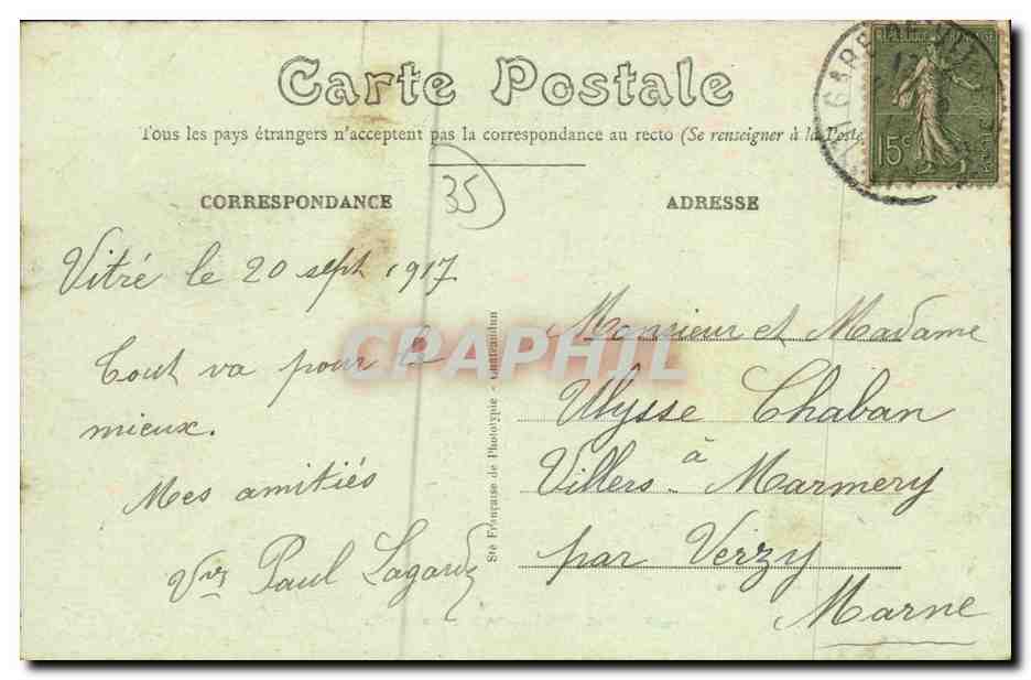 CPA Vitre L Hopital et la Rue Pasteur — Rückseite