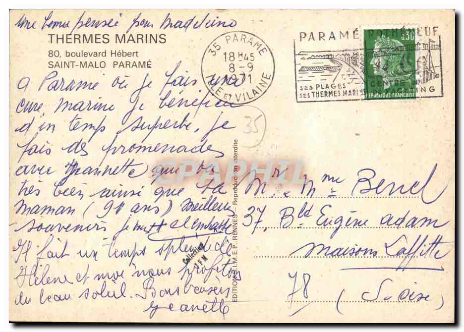 Les Thermes Marins à Saint-Malo — Éditeur : Editions M.E.P. Rennes, n° de série non visible — Reverso