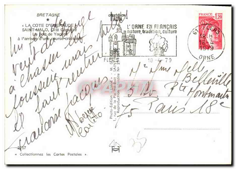 Saint-Malo — Port de plaisance avec voiliers — Éditeur Emgé, n° 2257 — Verso