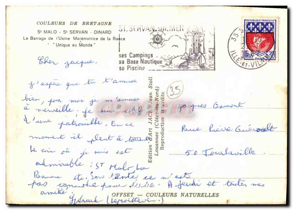 Barrage de l'Usine Marémotrice de la Rance — St. Servan - Dinard — Edition Jack — Verso