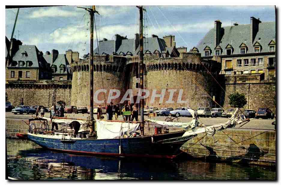 Saint-Malo — Port avec fortification et voilier — Éditions d'Art Jos