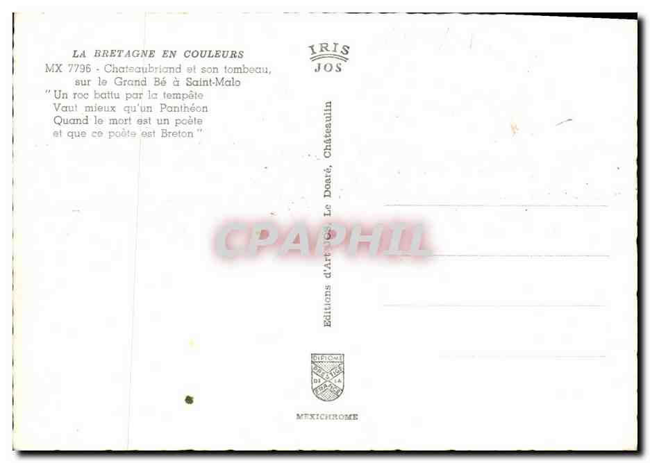 Chateaubriand à Saint-Malo — tombeau sur le Grand Bé — éditeur JOS n° MX 7796 — Reverso