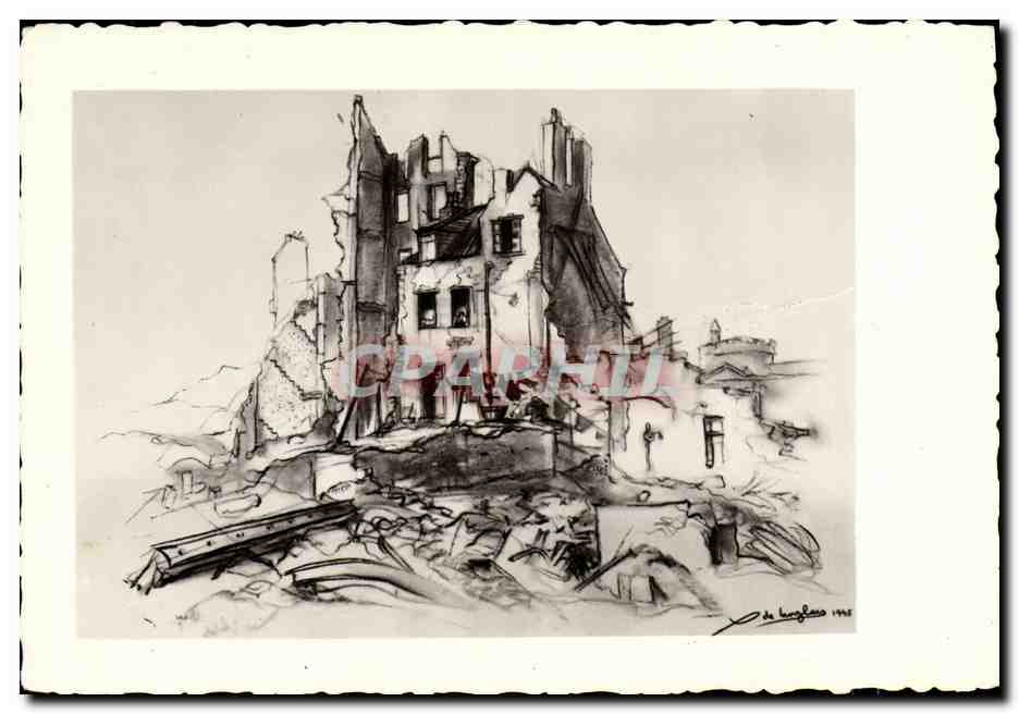 Ruines d'un bâtiment — dessin — de Lucgèro 1945