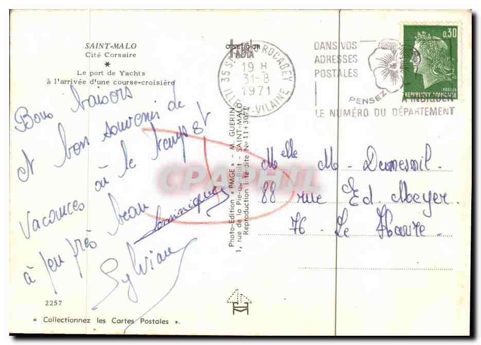 Saint-Malo — Cité corsaire à l'arrivée d'une course-croisière — Emge Édition, n° 2257 — Reverso