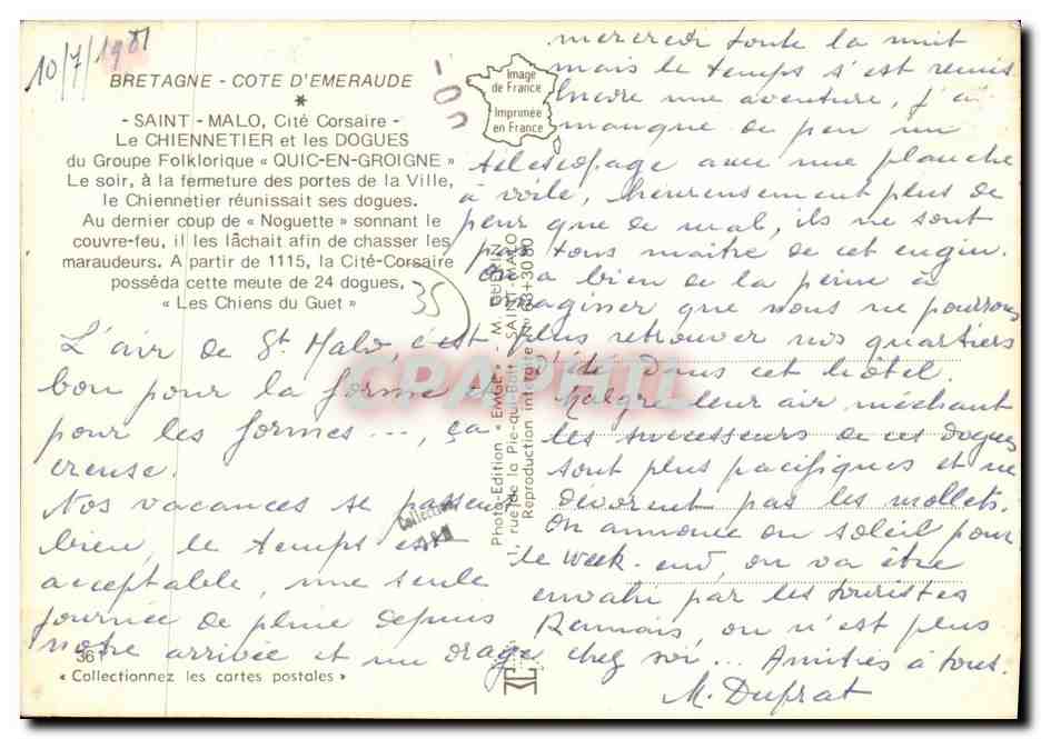 Saint-Malo - Cité-Corsea - El Chiennetier y sus perros — Editor Emgé, n°367 — Reverso