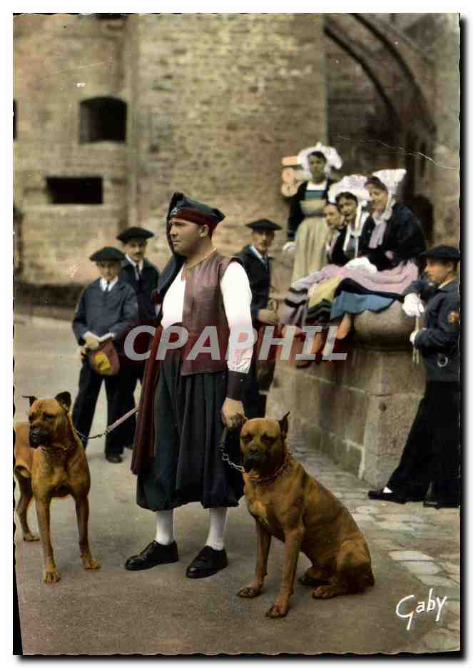 Cartolina moderna Saint Malo Gruppo Folklorico Quic en Groigne Cane da Guardia e Cani da Guerra Costumi di Saint Malo Parame