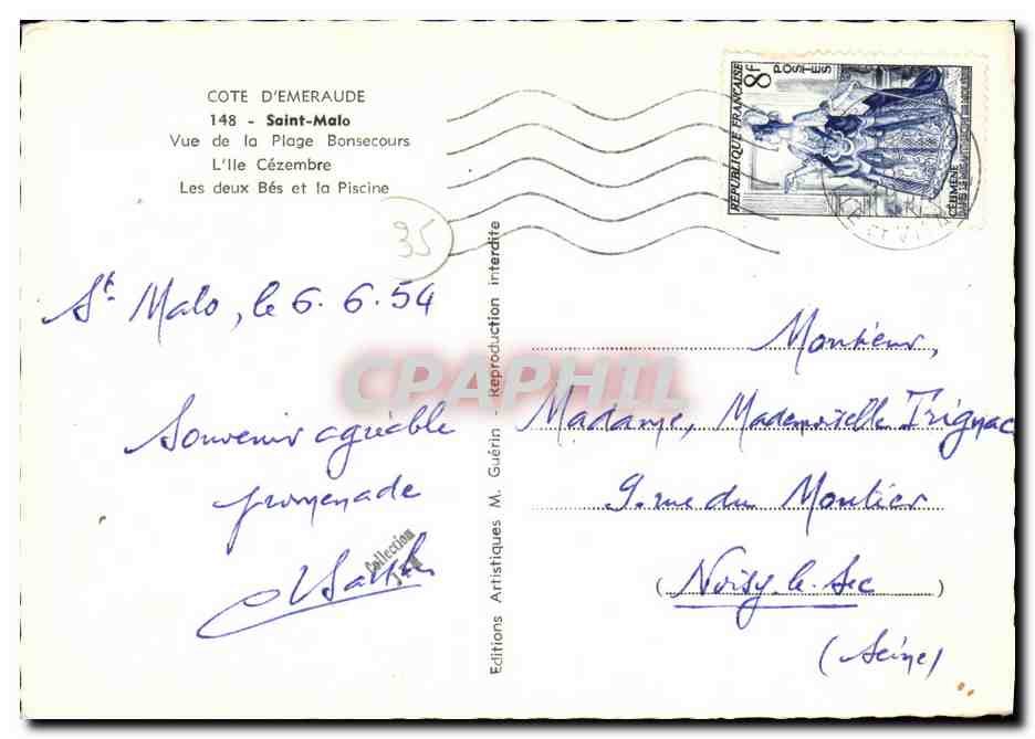 Plage Bonsecours — Emgé — Éditions Artistiques M. Guérin, n°148 — Reverso